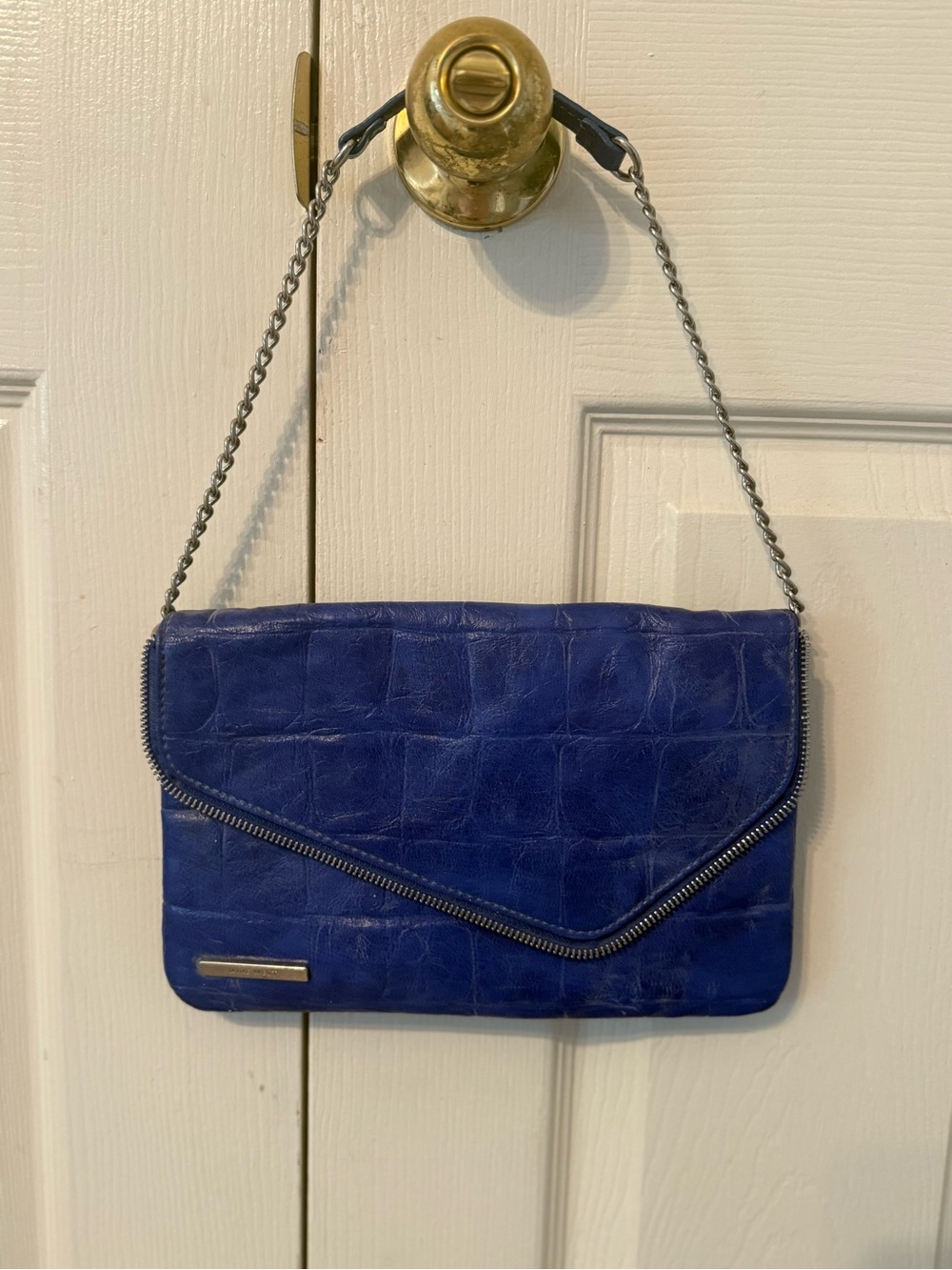 Nine West Cobalt Blue Croc-Embossed Chain Shoulder Clutch